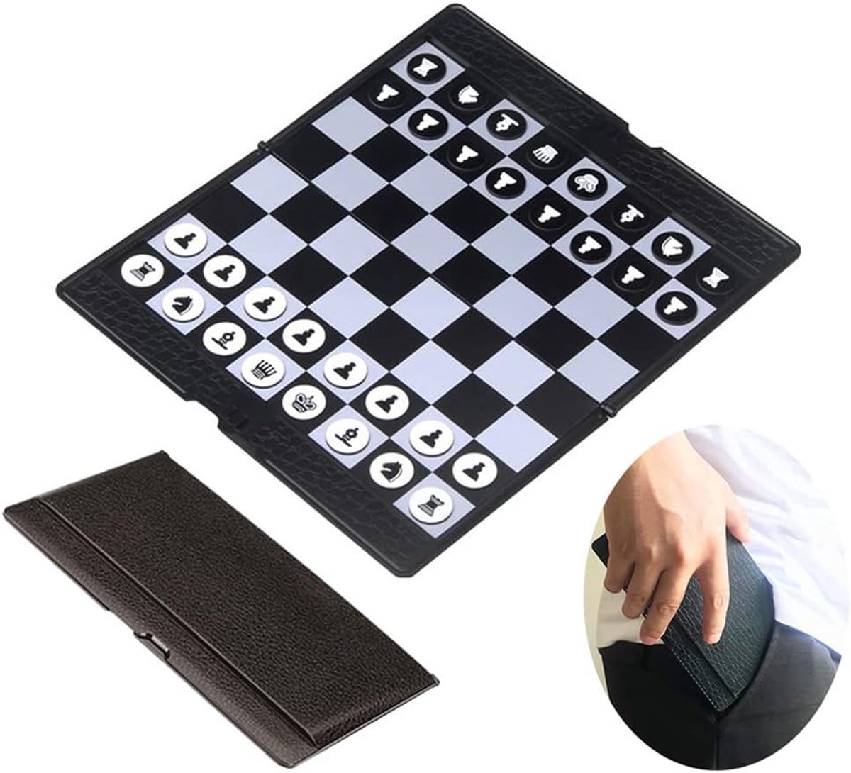 Schaakspel, mini-schaakreisset, magnetisch, opvouwbaar bordspel