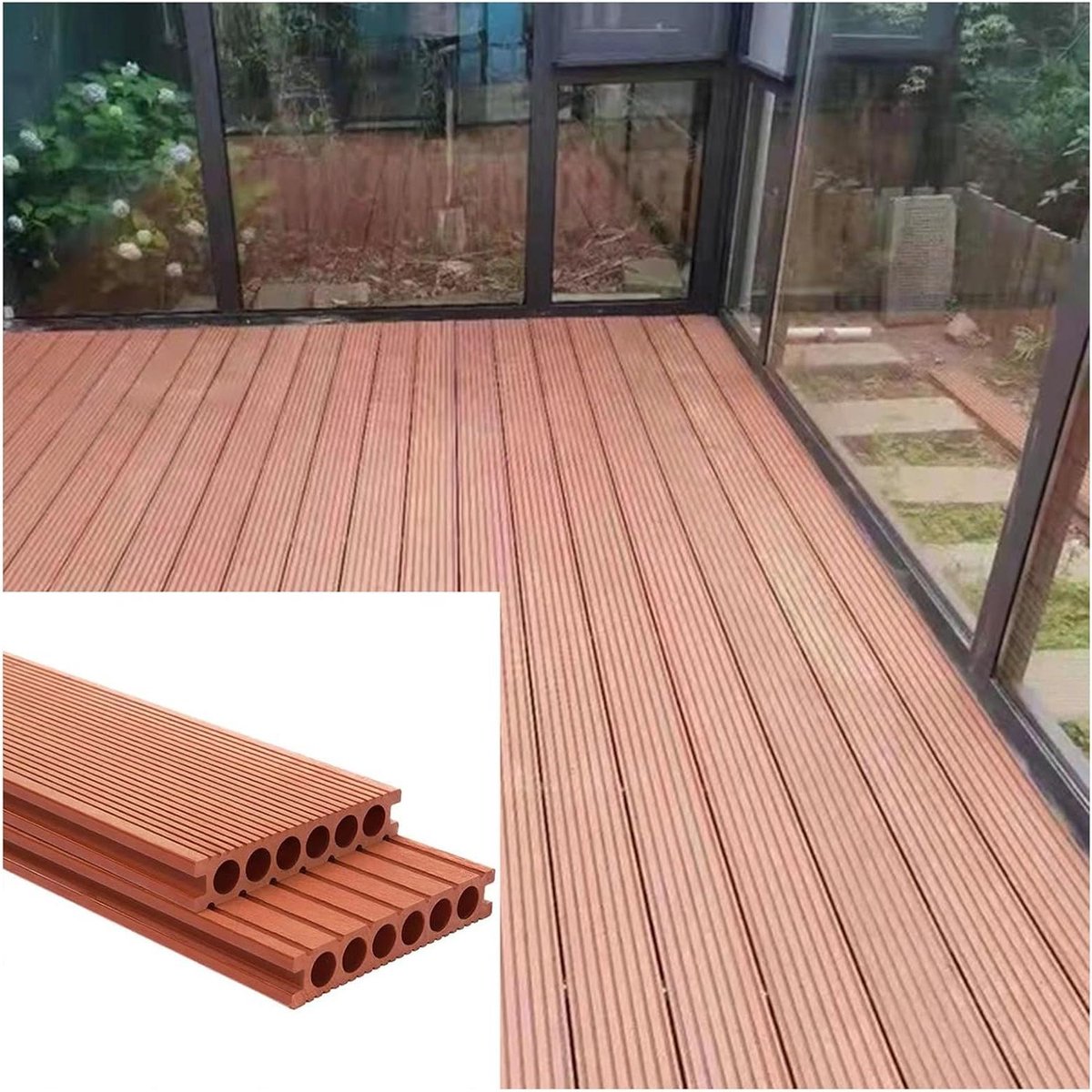 Terrastegels Composiet - Buitenvloer Tegels - Terras Aanleggen - Antislip Gecanneleerd - 39x59 cm - Houtkleur