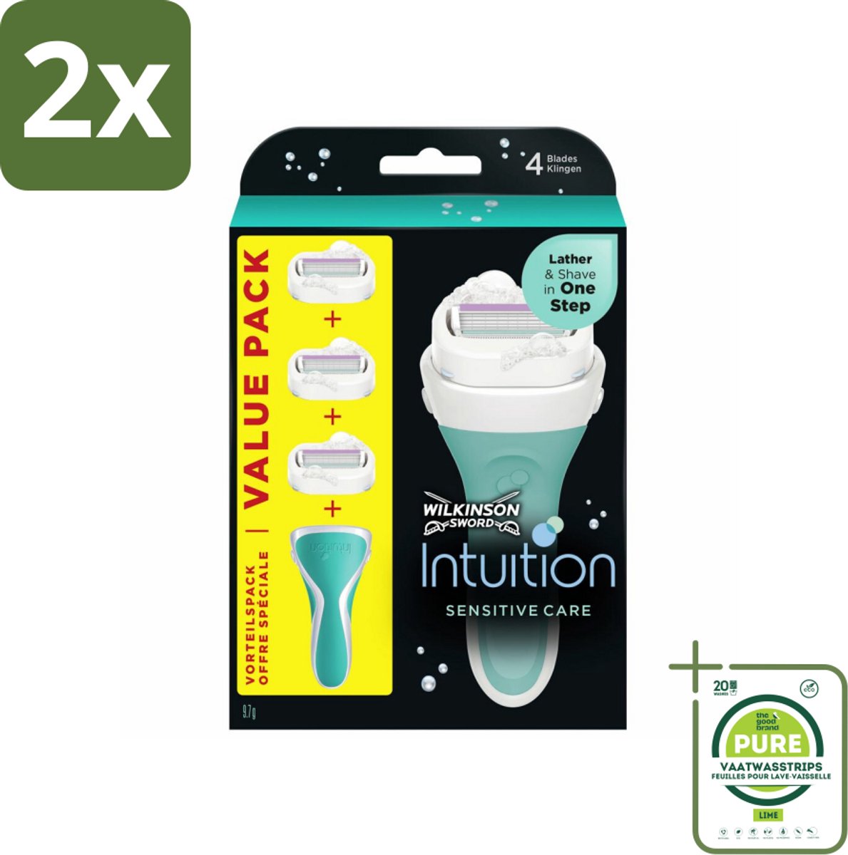 Wilkinson Sword - Navulmesjes - Intuition 2-in-1 Sensitive Care - 3 mesjes - Voordeelverpakking - 2 stuks - Vrouwen scheermes - Scheermes voor gevoelige huid