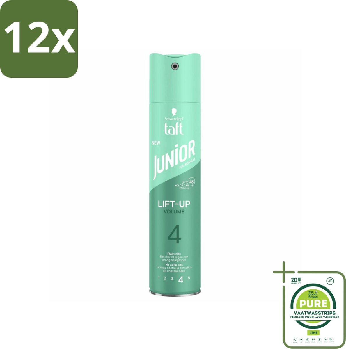 Taft - Lift-Up Volume 4 - Haarspray - Extra volume voor kids - 250 ml - Voordeelverpakking - 12 stuks - Haarspray voor kinderen - Volume haarspray