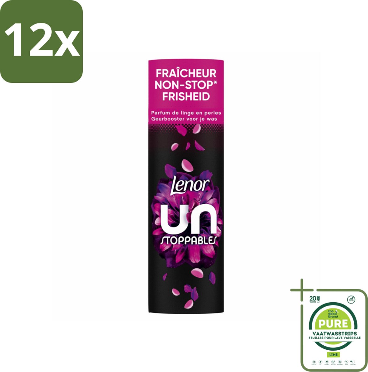 Lenor Unstoppables - Geurbooster - Bloemen Fris - Non-Stop Frisheid - 19 Wasbeurten - Voordeelverpakking - 12 stuks - Lenor geurbooster - Unstoppables
