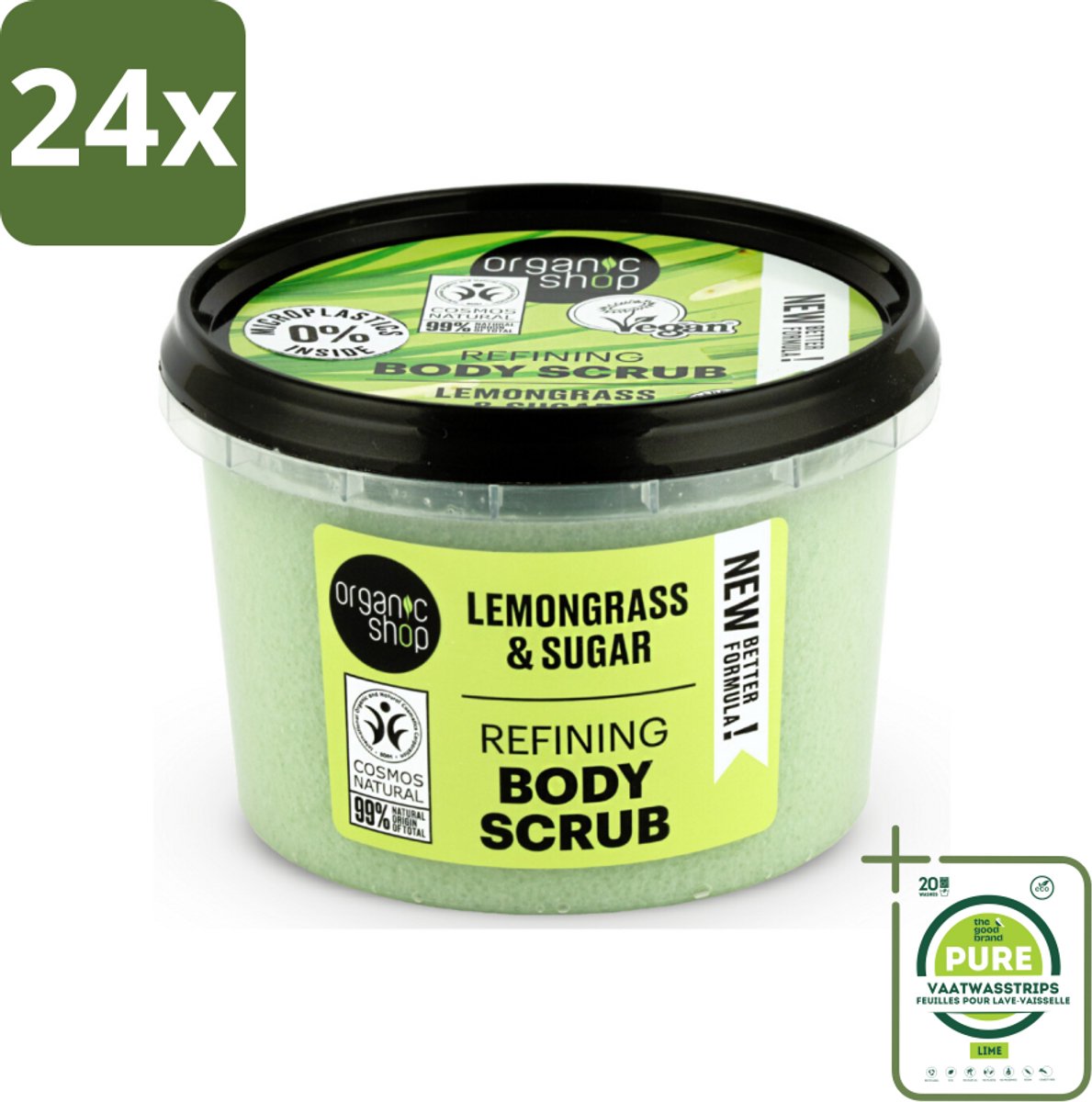 Organic Shop - Body Scrub Lemongrass - Verfrissend en Verzorgend - 250 ml - Voordeelverpakking - 24 stuks - Lichaams Scrub - Suiker Scrub