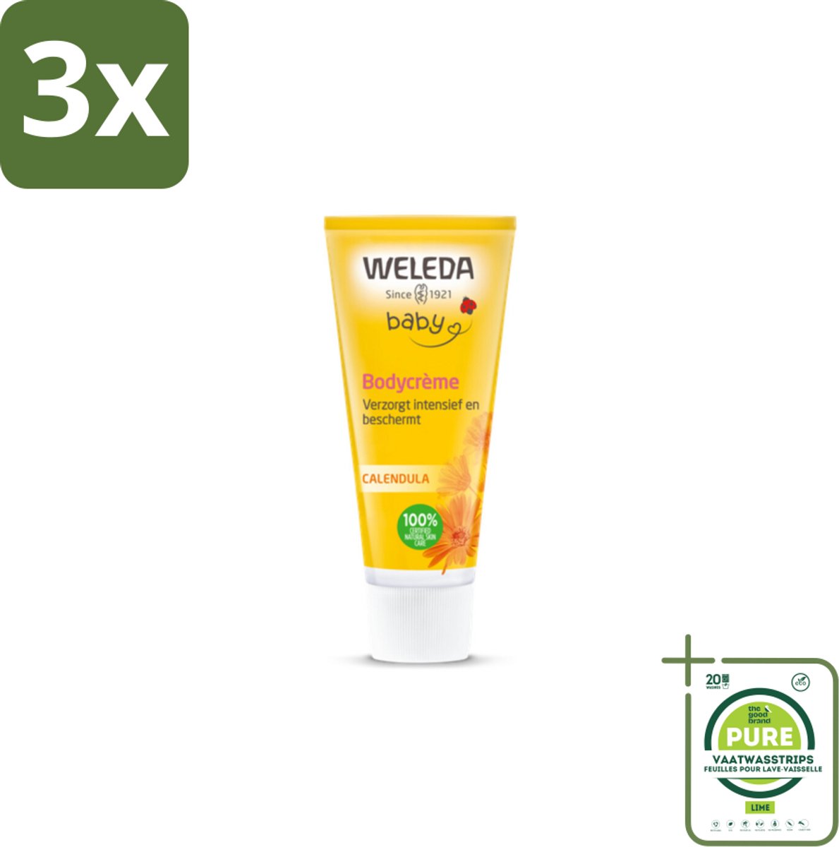 3 x WELEDA - Bodycrème - Baby & Kind Calendula - 75 ml - Grootverpakking - Babycreme - Babyverzorging - Natuurlijke Babycreme - Calendula Creme - Gevoelige Huid
