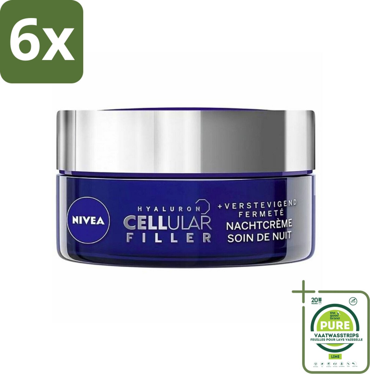 NIVEA - Nachtcrème - CELLular Expert Filler Anti-Veroudering - Voor alle huidtypes - Met Hyaluronzuur & Foliumzuur - Anti-Rimpel & Hydraterend - 50 ml - Voordeelverpakking - 6 stuks - Nivea anti-rimpel crème - Nachtcrème