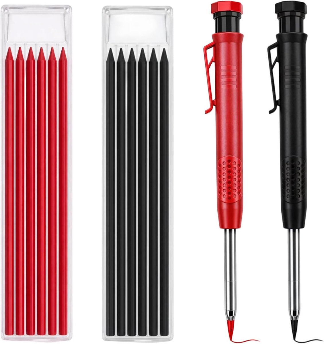 SnelShoppen - Timmermanspotlodenset Zwart en Rood, Vulpotlood 2 mm met 2,8 mm Vullingen en Geïntegreerde Puntenslijper, Duurzaam Schrijfgereedschap vo