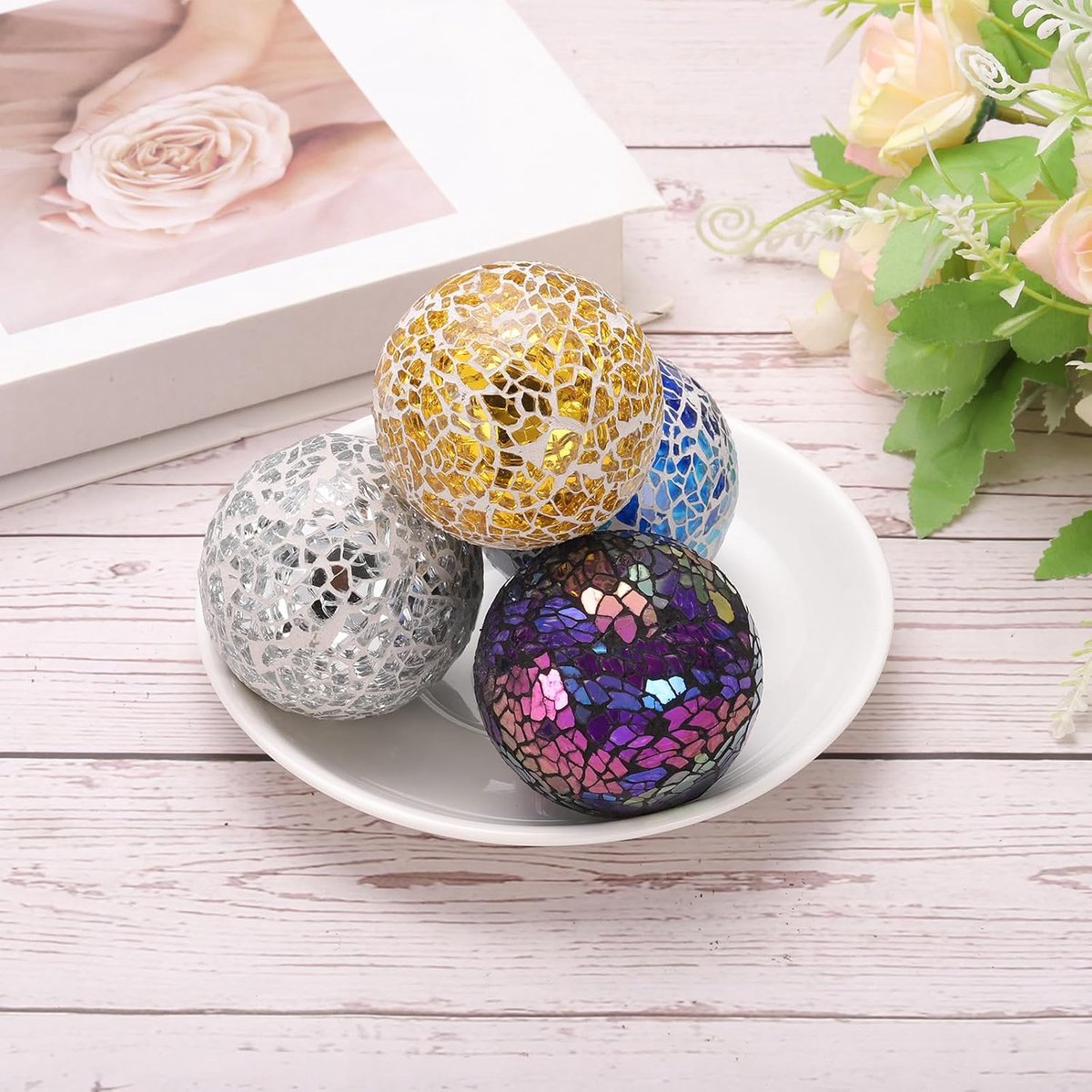 SnelShoppen - 3 Stuks Decoratieve Glazen Ballen 6 cm - Mozaïek Glazen Bollen voor Tafeldecoratie, Vazen, Feest, Zwart