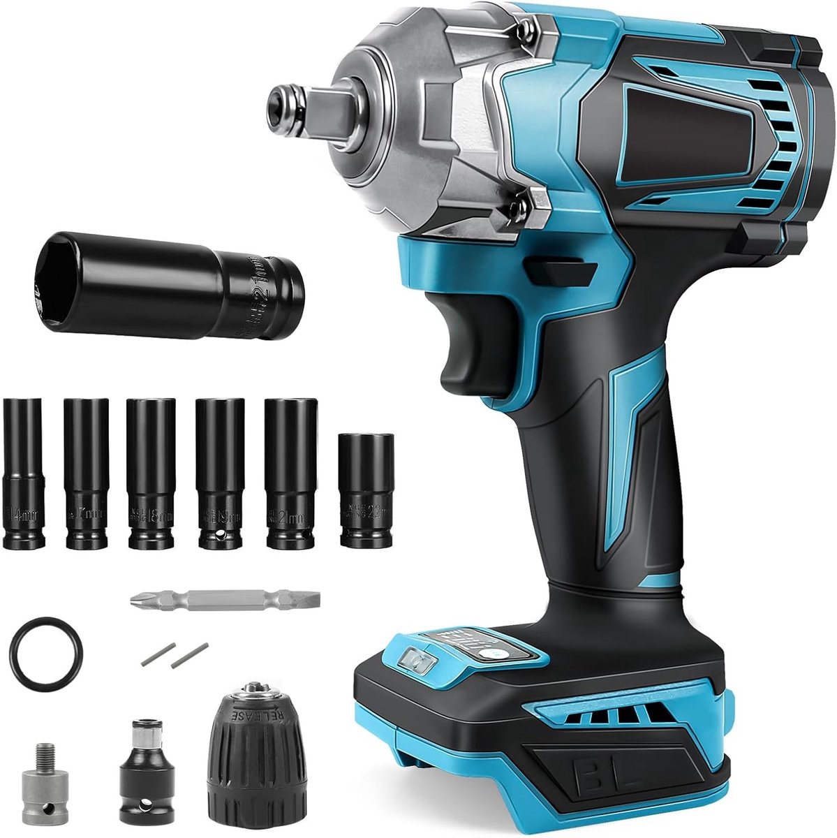 Krachtige Accu Slagschroevendraaier 700 Nm met Borstelloze Motor, Inclusief 6 Steeksleutels voor Auto en Huis, 2400 RPM en 3300 IPM