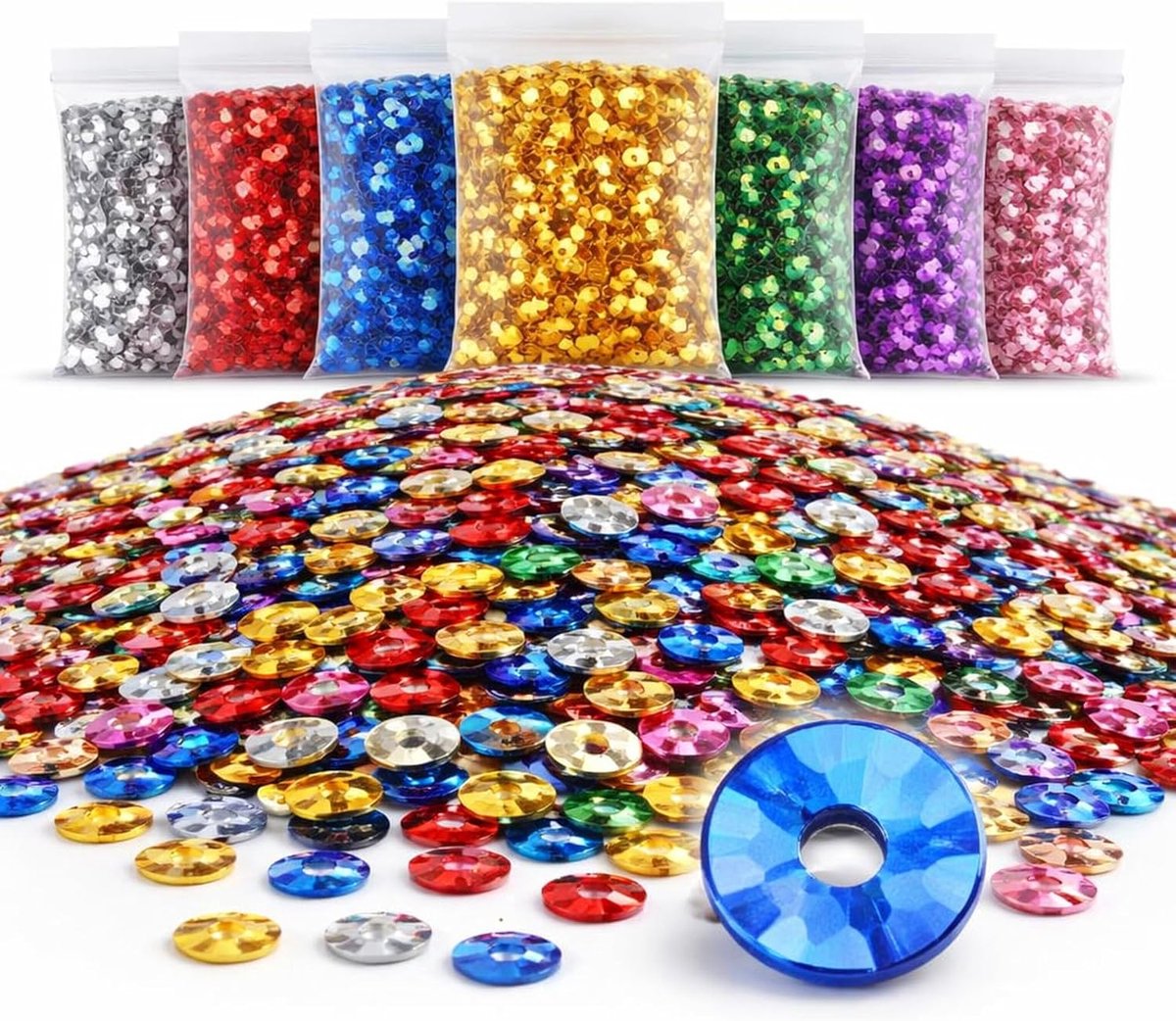 Pailletten Ø 3 mm 10 kleuren set gebogen voor doe-het-zelf kleding en sieraden handwerk metallic knutselen sequin bom 24.000 stuks