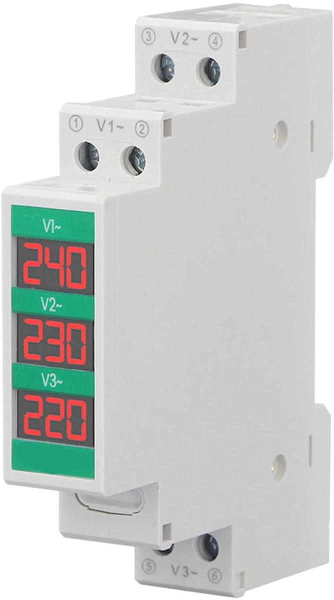 3-fase Voltmeter, Digitale LCD-spanningsmeter voor 60-450V AC-spanningsmeting, op DIN-rail Gemonteerd met Gebruiksvriendelijke Interface