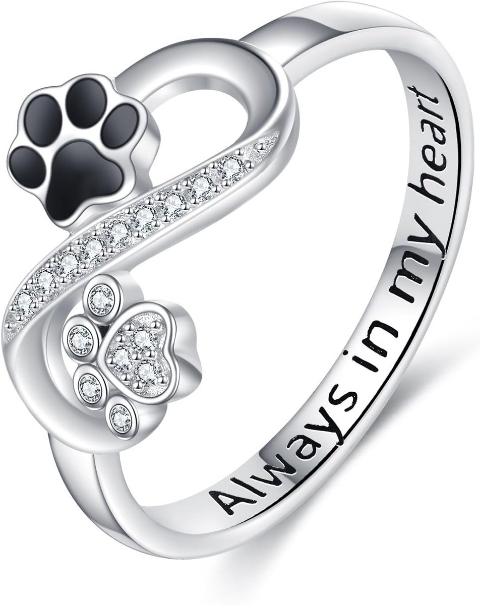 Kat poot print ring sterling zilver hond Infinity puppy huisdier