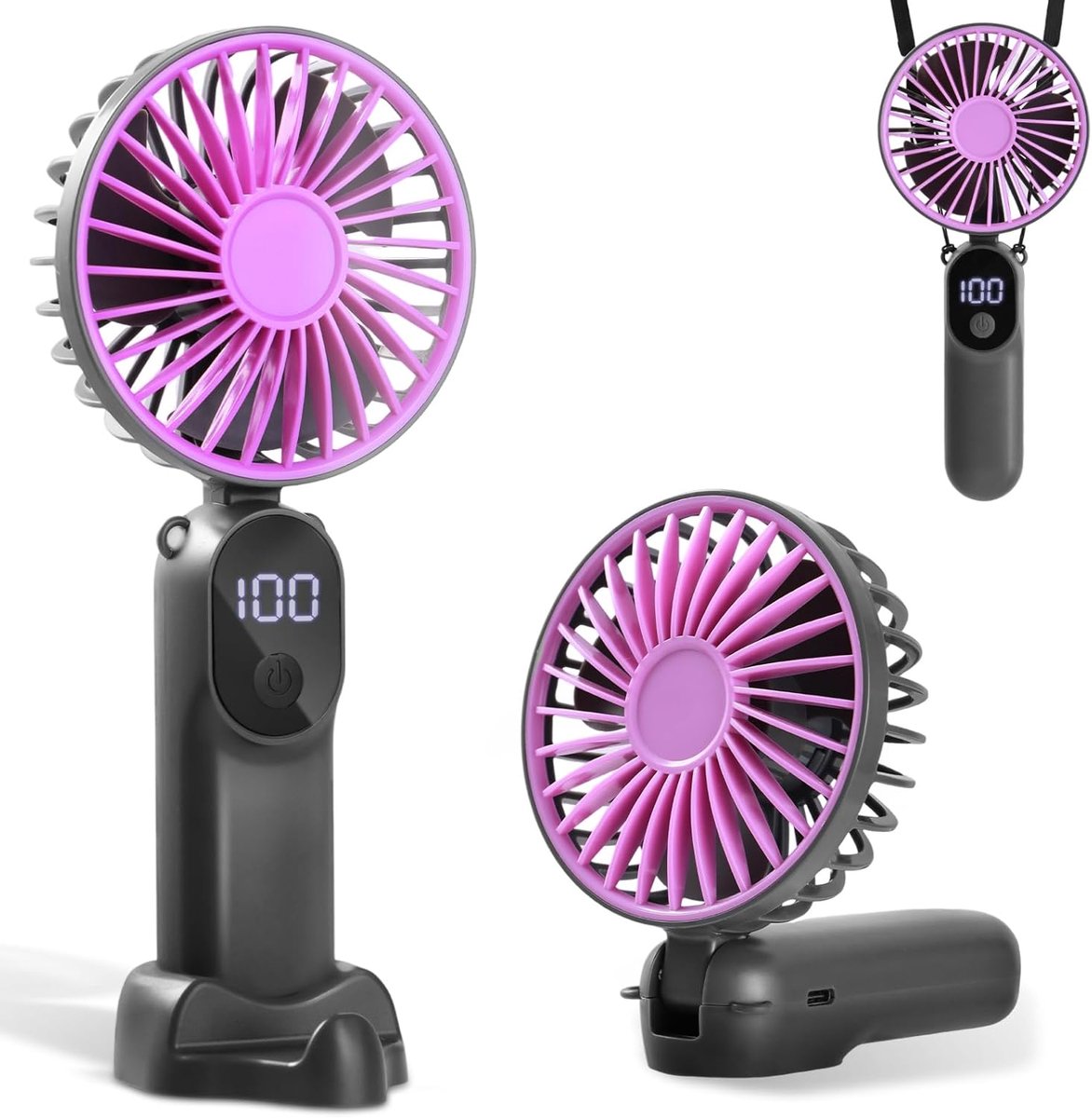 Handventilator, draagbare mini-ventilator met 6 snelheden en led-display, oplaadbaar en opvouwbaar, USB-ventilator voor kantoor, reizen, camping, outdoor, donkerblauw (grijs)
