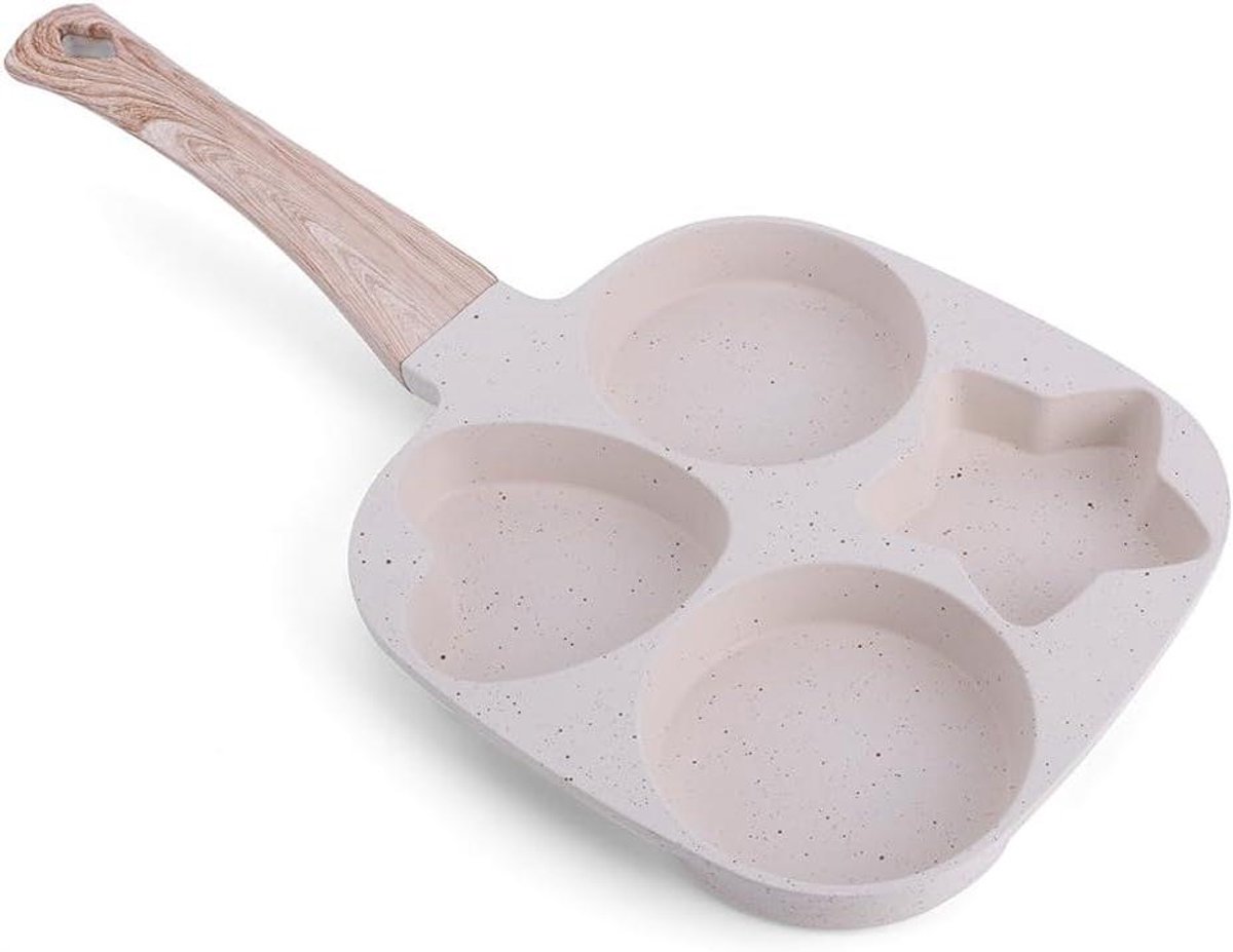 Omeletpan met 4 gaten - Koekenpan - Ontbijt Bereiden - Granietcoating - 35x18cm - Zwart