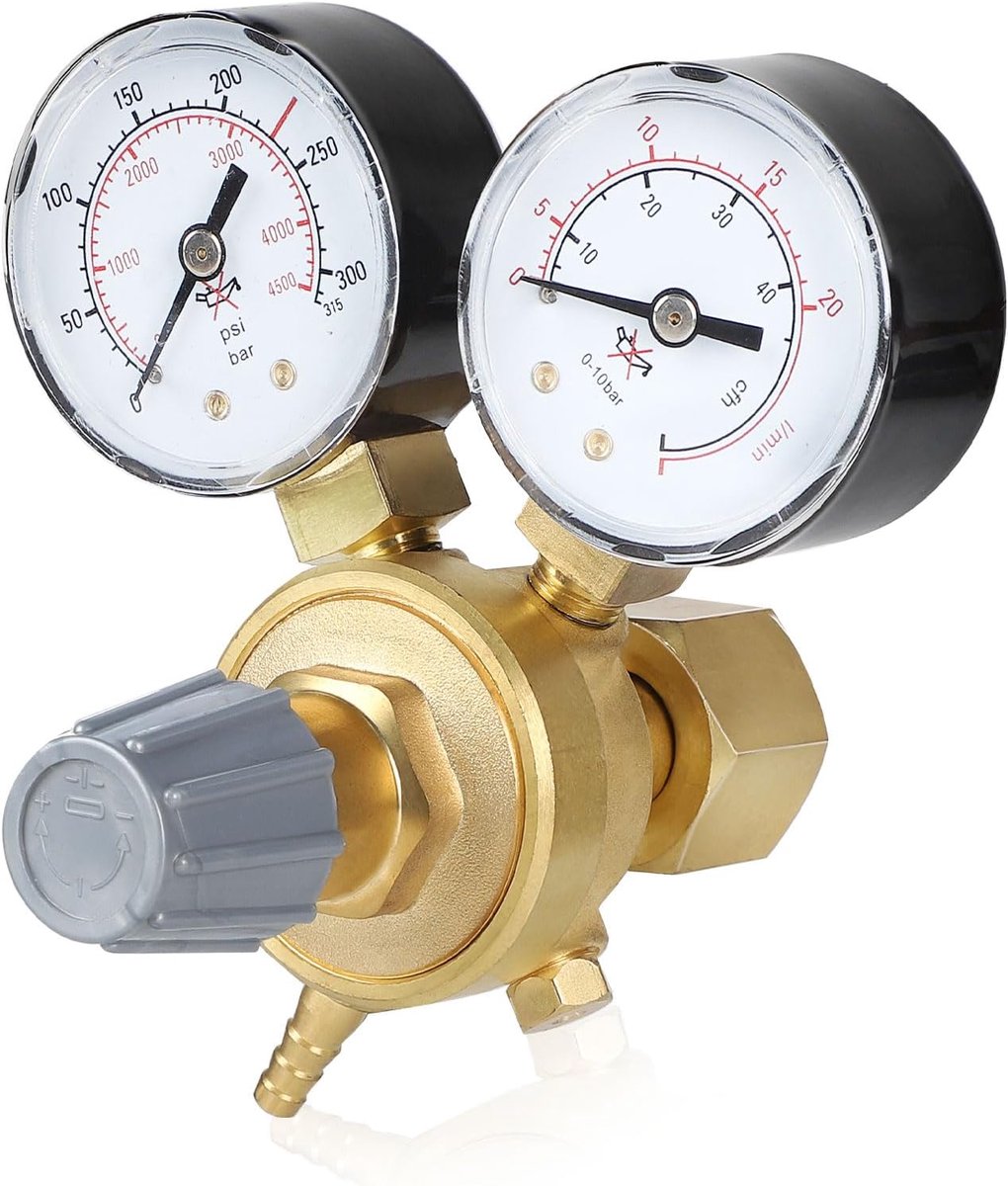 Drukregelaar Argon Drukregelaar voor Argon/CO2 beschermgas MIG MAG WIG TIG lasapparaat 315Bar flesaansluiting W21,8 x 1/14" Drukregelaar Argon gasdrukregelaar CO2 drukregelaar aquarium