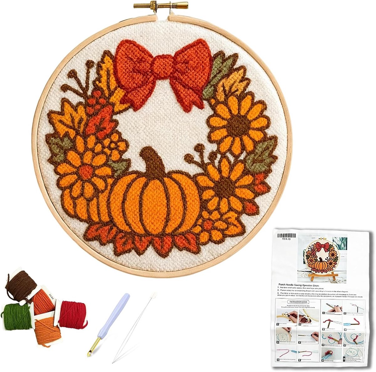 Punch Needle Kit, Fall Pumpkin Wreath Punch Needle Kit voor