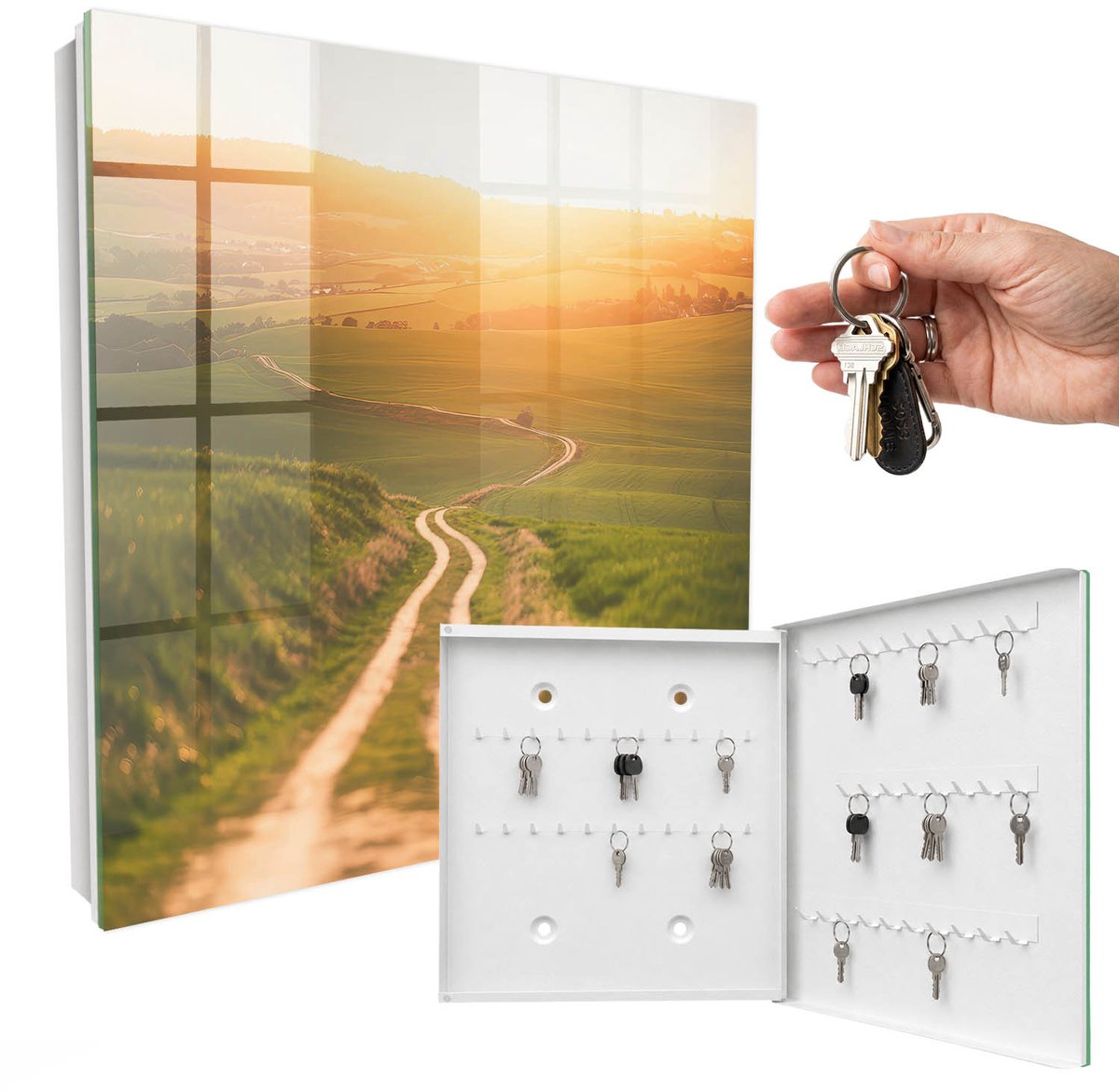 WallMuralia - Sleutelkast - 30x30x5 cm - met 50 haken - Schilderachtig Landschap Sleutelkastje - Groente Sleutelbox - Rechtsopenend - Wit interieur