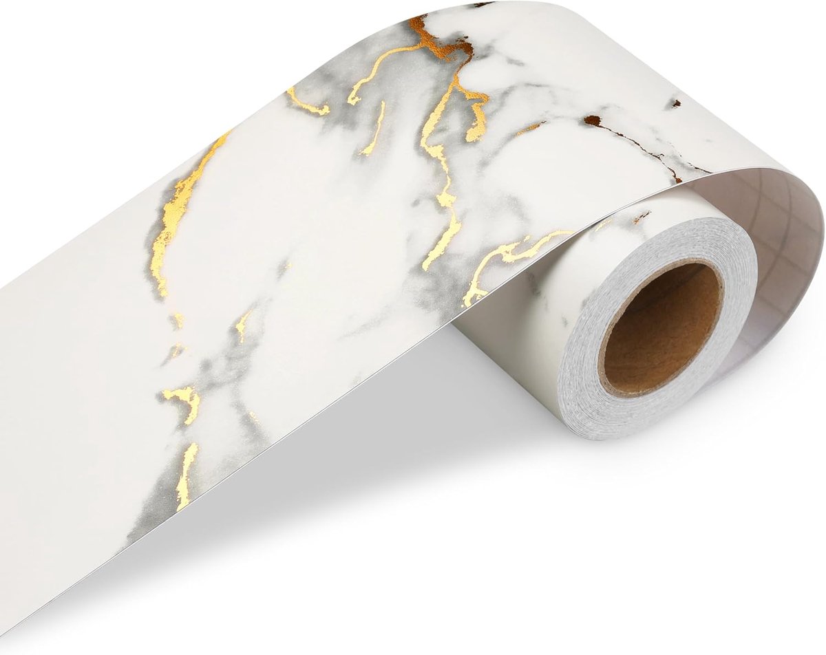 Zelfklevende rand van 7,6 cm x 1500 cm, marmergoud, behangrand