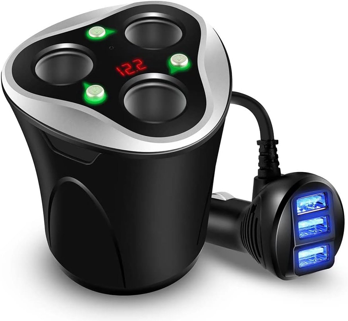 Auto-sigarettenaansteker, verdeler met 3 USB-poorten, 12/24 V, 120 W, DC voeding, aparte schakelaar, led-display voor mobiele telefoon, iPhone, Samsung, GPS, autocamera, bluetooth apparaten