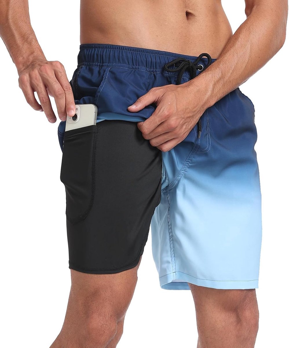 Zwemshort voor heren, met compressievoering, 2-in-1 stretch