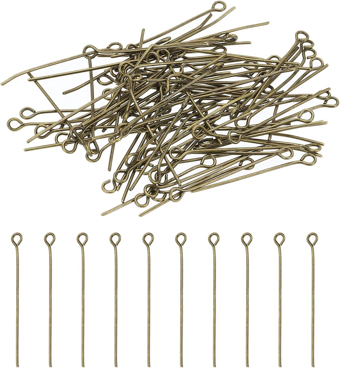 30 mm open oogspelden, 150 stuks 21 gauge metalen hoofdspelden naalden oogspelden voor sieraden maken accessoires oorbel ketting armband DIY knutselwerk, brons