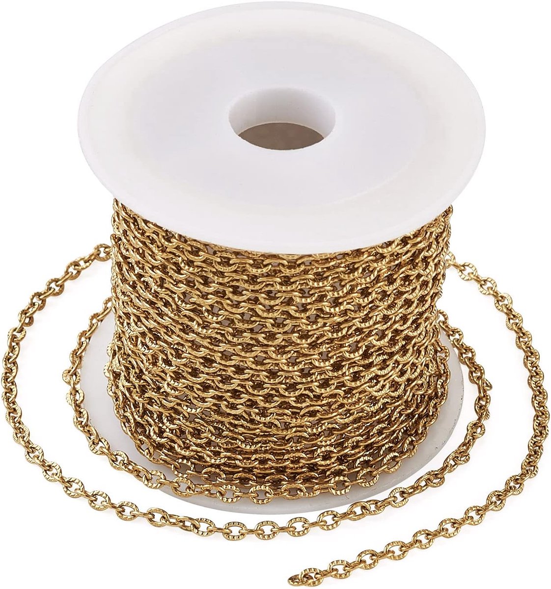 16,4 Voet Roestvrij Staal Ovale Kabel Kettingen 3x2x0.6mm Ongelaste Getextureerde Vacuüm Plating Kettingen Link met Spoel voor Sieraden Maken (Goud)