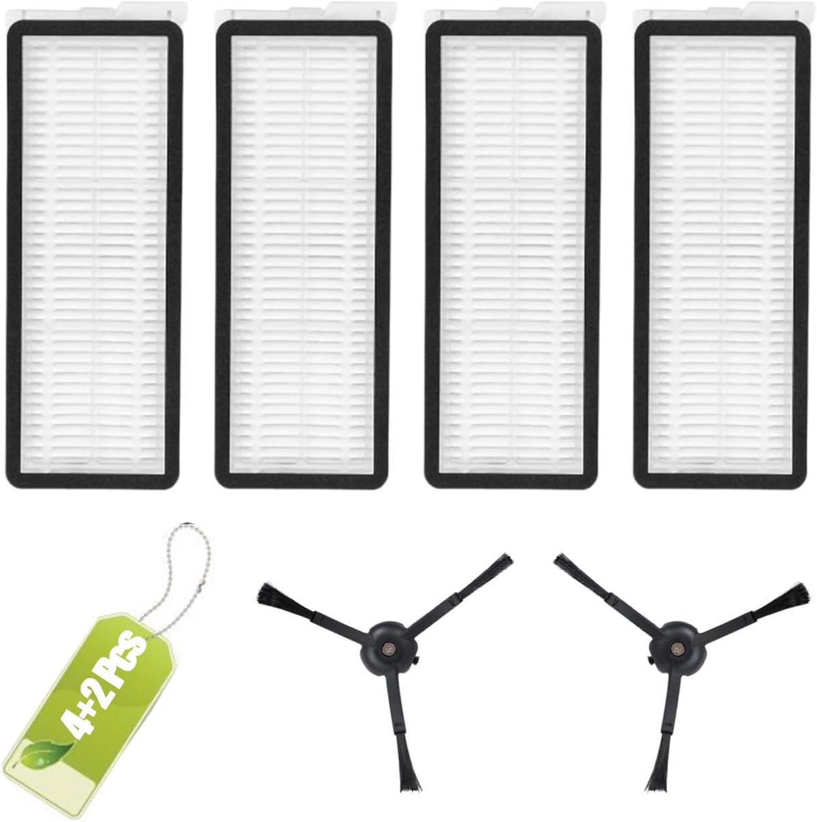 4 stuks HEPA-filters Compatibel met Roborock Qrevo S/Qrevo Pro/Qrevo Plus/Qrevo MaxV/Qrevo Curv/Qrevo Curve/Qrevo Edge/Qrevo Curv S5X/Qrevo EDGE S5A/QV 35A/QV 35S, 2 zijborstels Vervangstukken