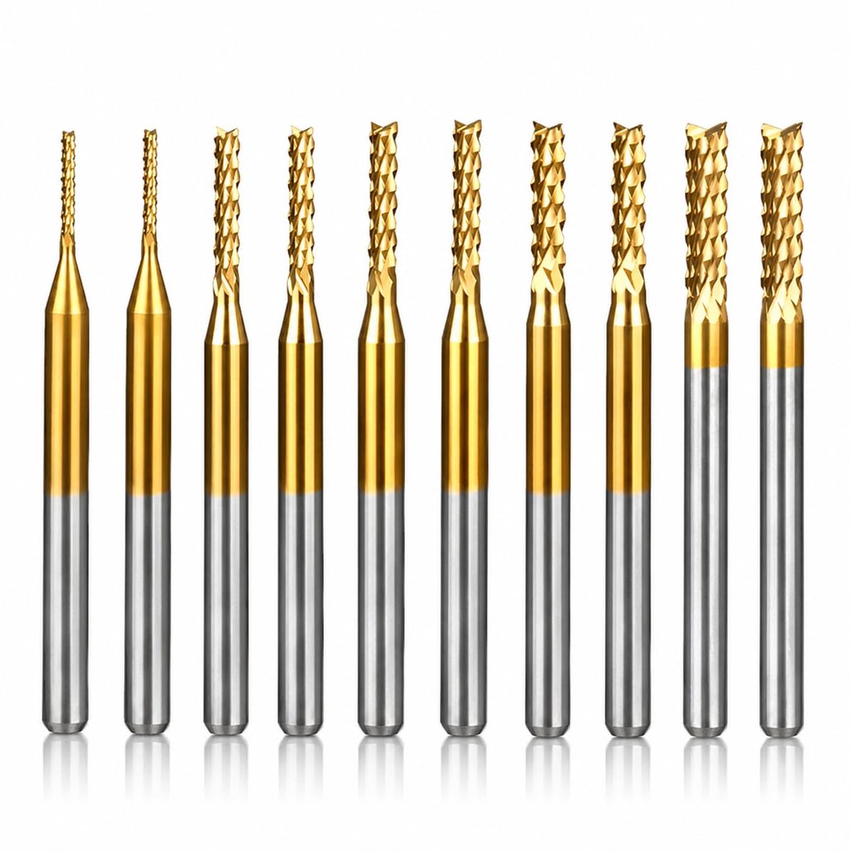 10 stuks wolfraamcarbide frees 1-3mm, bedekt met titanium, 1mm 1,5mm 2mm 2,5mm 3mm, metaalfrees voor het frezen van gaten, sleuven en randen op platen