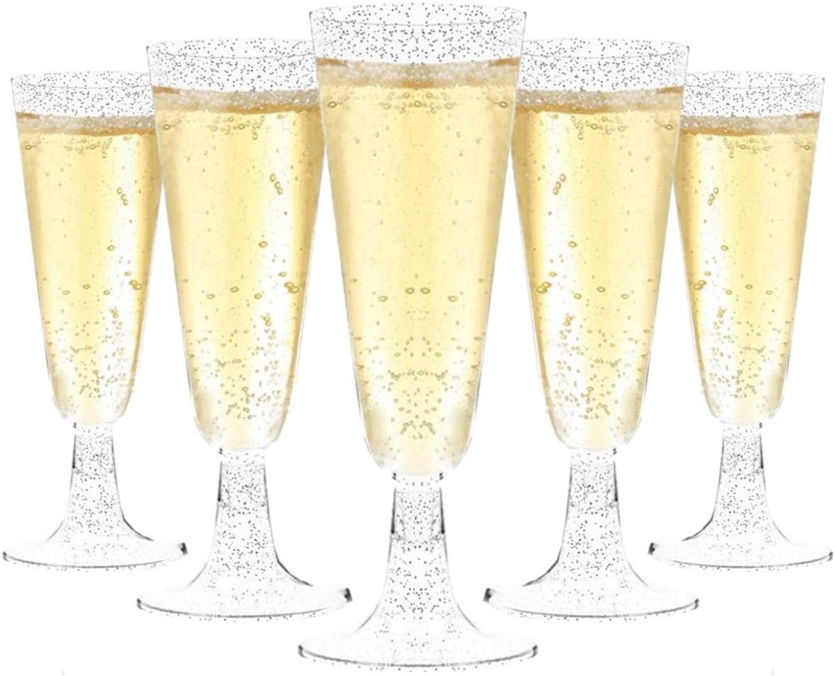 50 Stuks Zilveren Glitter Champagnefluiten, 150ml Herbruikbare