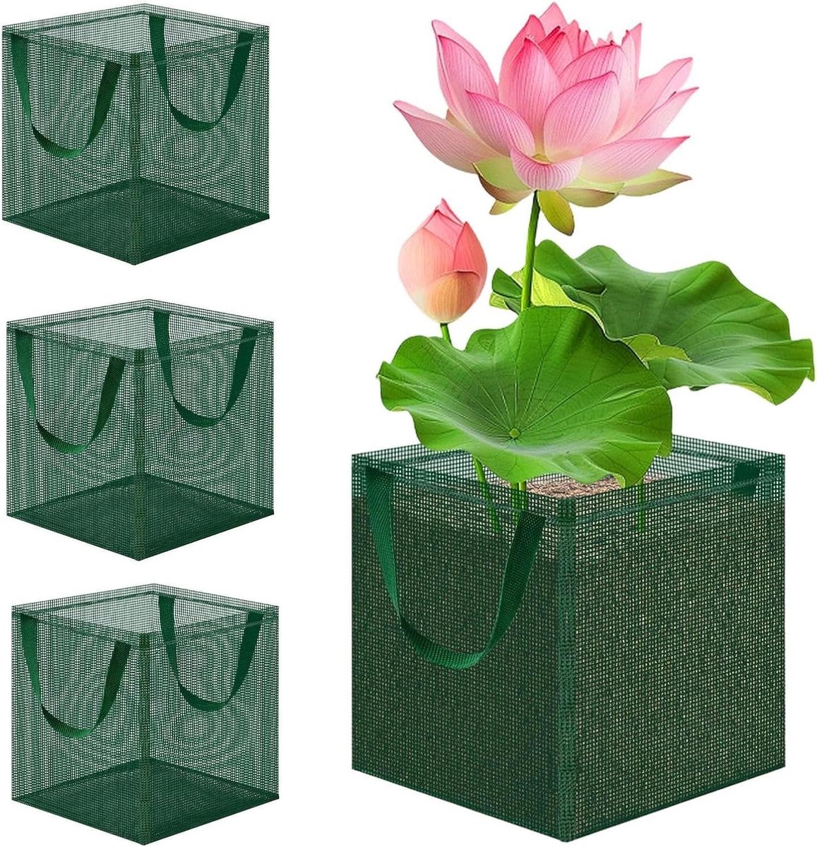 Plantenmanden Vijver - Waterplant Potten - Vijver Beplanten - Opvouwbaar Met Handgrepen - 18 x 18 x 18 cm - Groen
