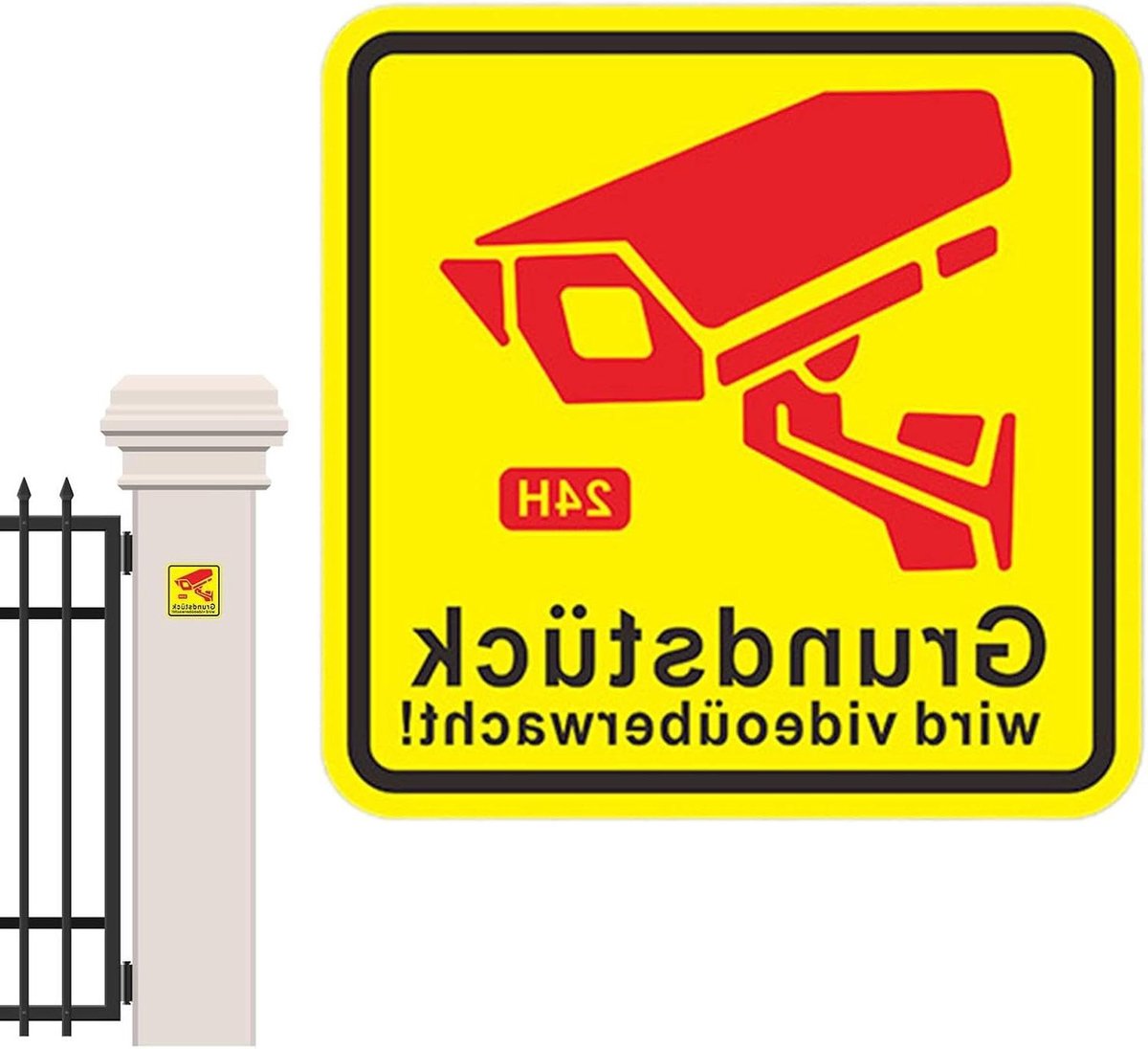 Beveiligingscamera Bord - Video Observatie Teken - Eigendom Beveiligen - Waterdicht PVC Materiaal - 14.3 x 14.3 cm - Veelkleurig