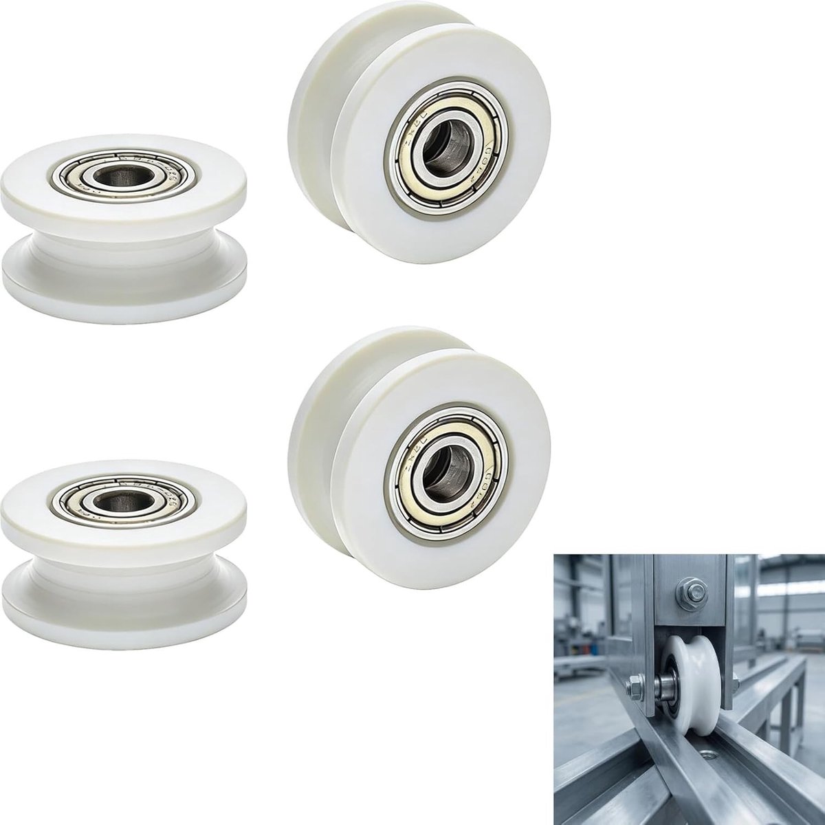 Set van 4 U-groef riemschijven, nylon geleidingswielen voor raam- en deurkasten, robuuste kogellagers voor soepel en stil gebruik