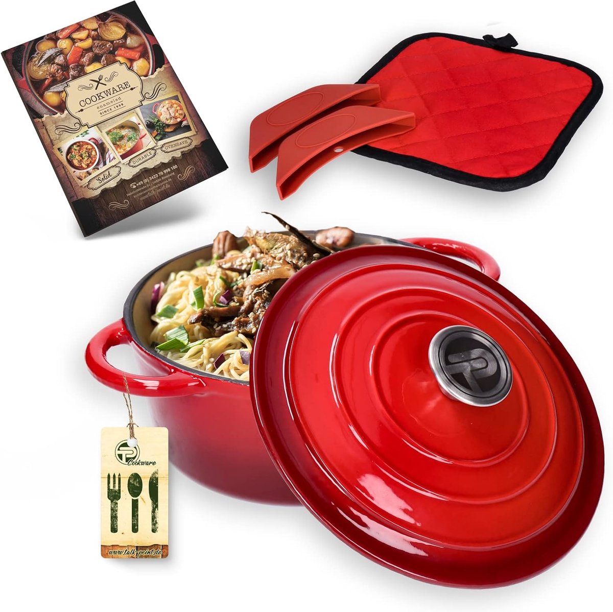 SnelShoppen - Enamelled gietijzeren stoofpan met deksel 4.5 l, Ø 26 cm roestvrijstalen knop, geschikt voor alle kookplaten inclusief inductie, ovenbes
