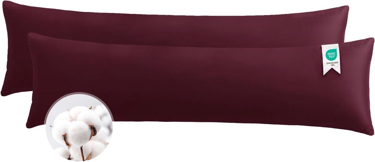 SnelShoppen - 2-Pack Hoofdkussenhoes 40 x 145 cm - Rood, Zachte Katoenen Kussenhoezen met Rits voor Zijslapers - Ideaal voor Elk Seizoen