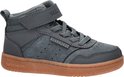 Grijze Skechers veterboot met bruine zool, linker zijaanzicht.