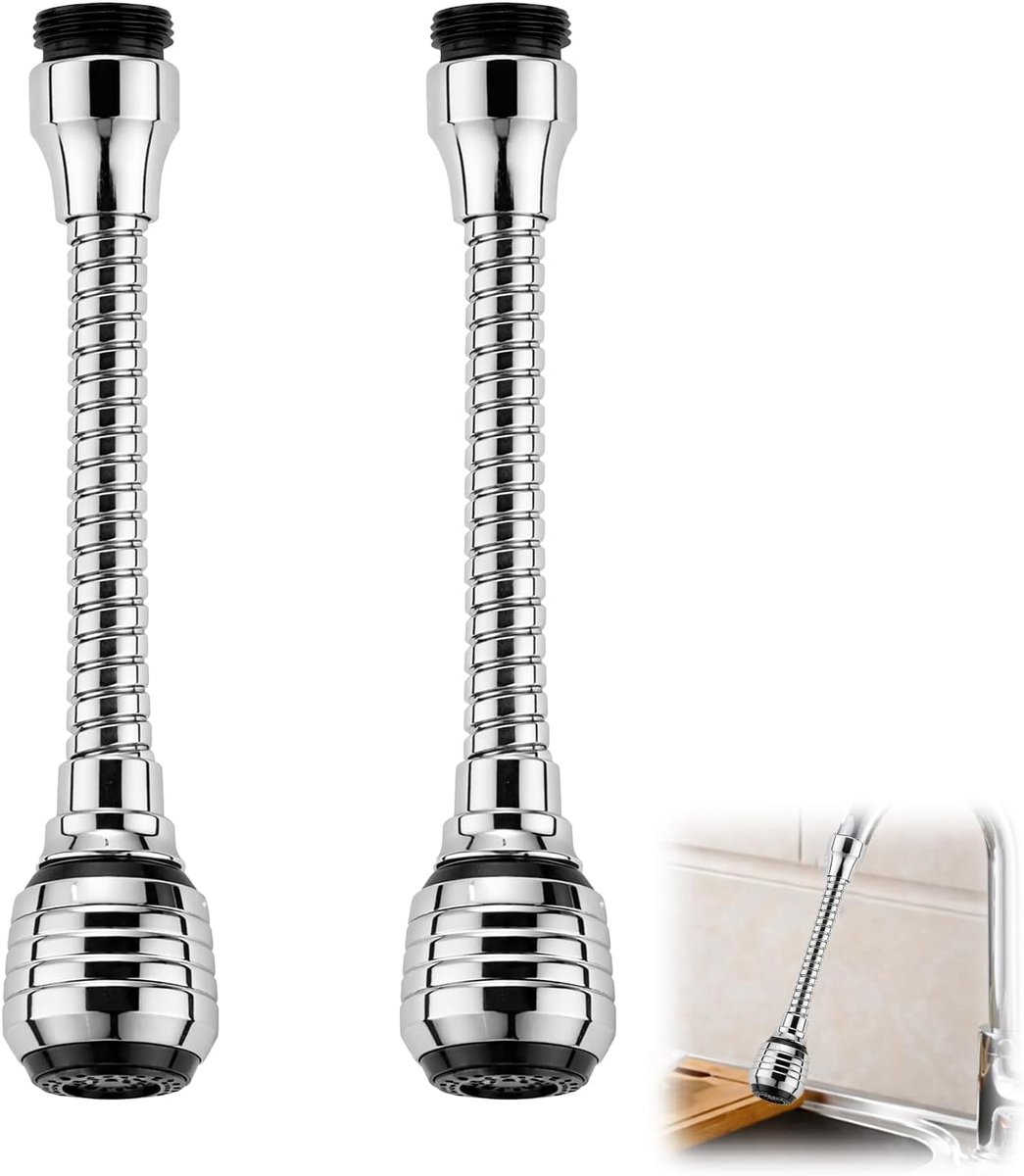 SnelShoppen - 2 Stuks Tapuitbreiding 360° Draaibare Metalen Kraanaccessoire voor Keuken en Badkamer, Flexibele Kraanuitbreiding met Besparingsfunctie,