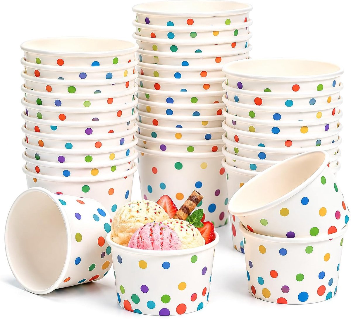50-delige papieren ijsbekertjes van 165 ml met lepel