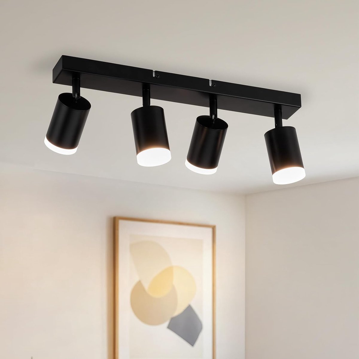 Plafondlamp, 4 spots, zwart, moderne plafondlamp, led, draaibaar, plafondverlichting, spot, draaibaar, wandlamp, spot, plafond, GU10, voor keuken, woonkamer, slaapkamer (zonder lamp)