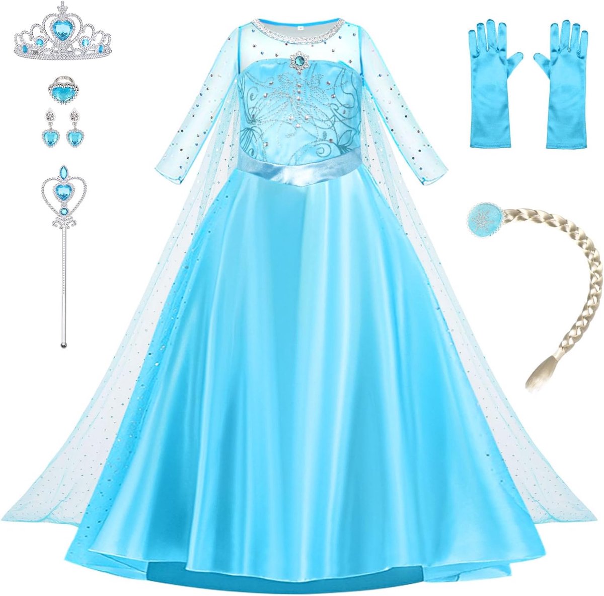 Kostuum, Prinses Jurk met Prinses Kroon Toverstaf Accessoires