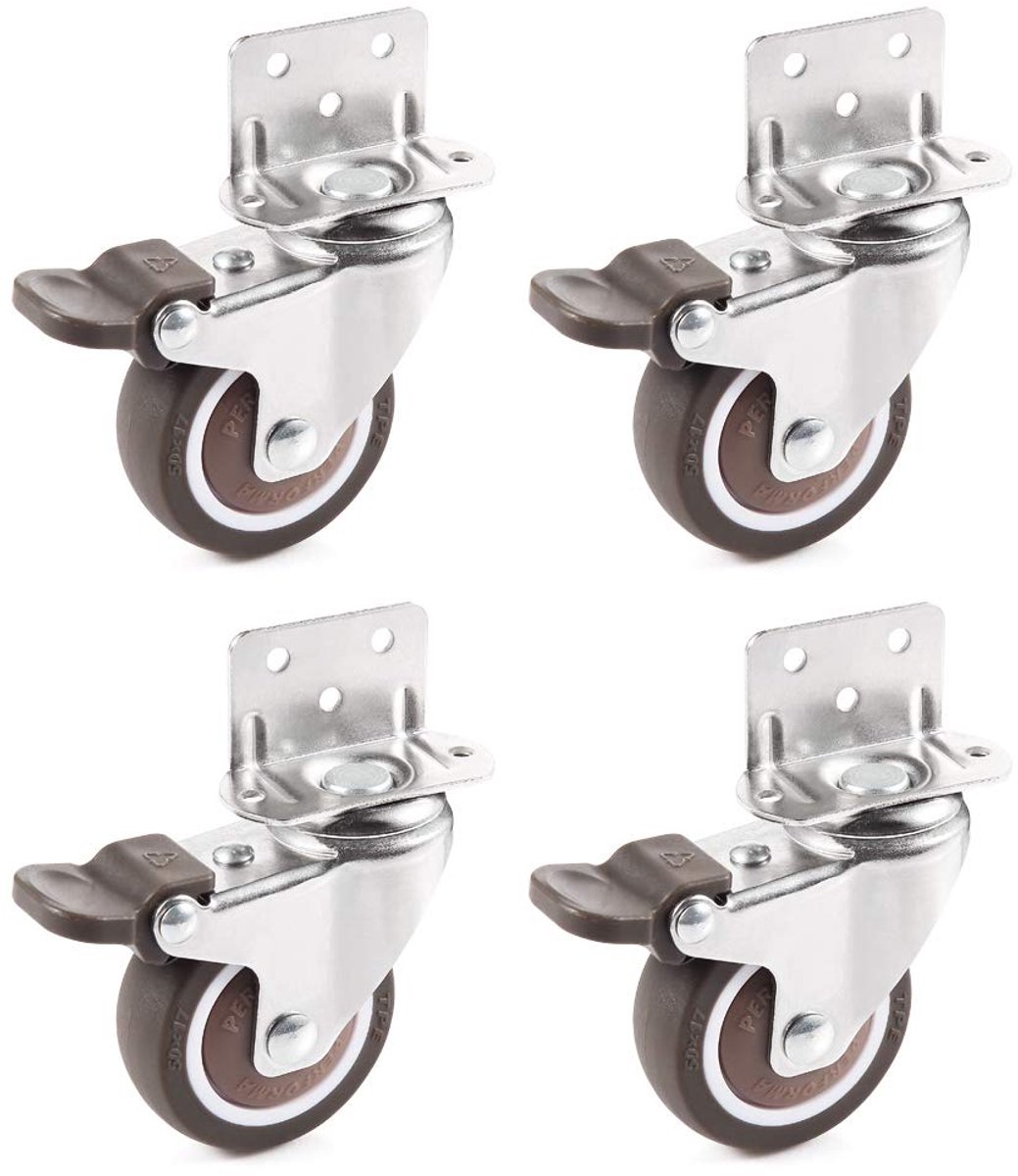 4 stuks 50 mm zwenkwielen, zwenkwiel met L-type beugel, zwenkwiel met
