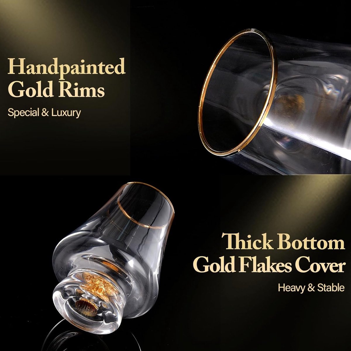 Snifter Glazen set van 4 (8 oz), kristallen whiskyglazen met 24K