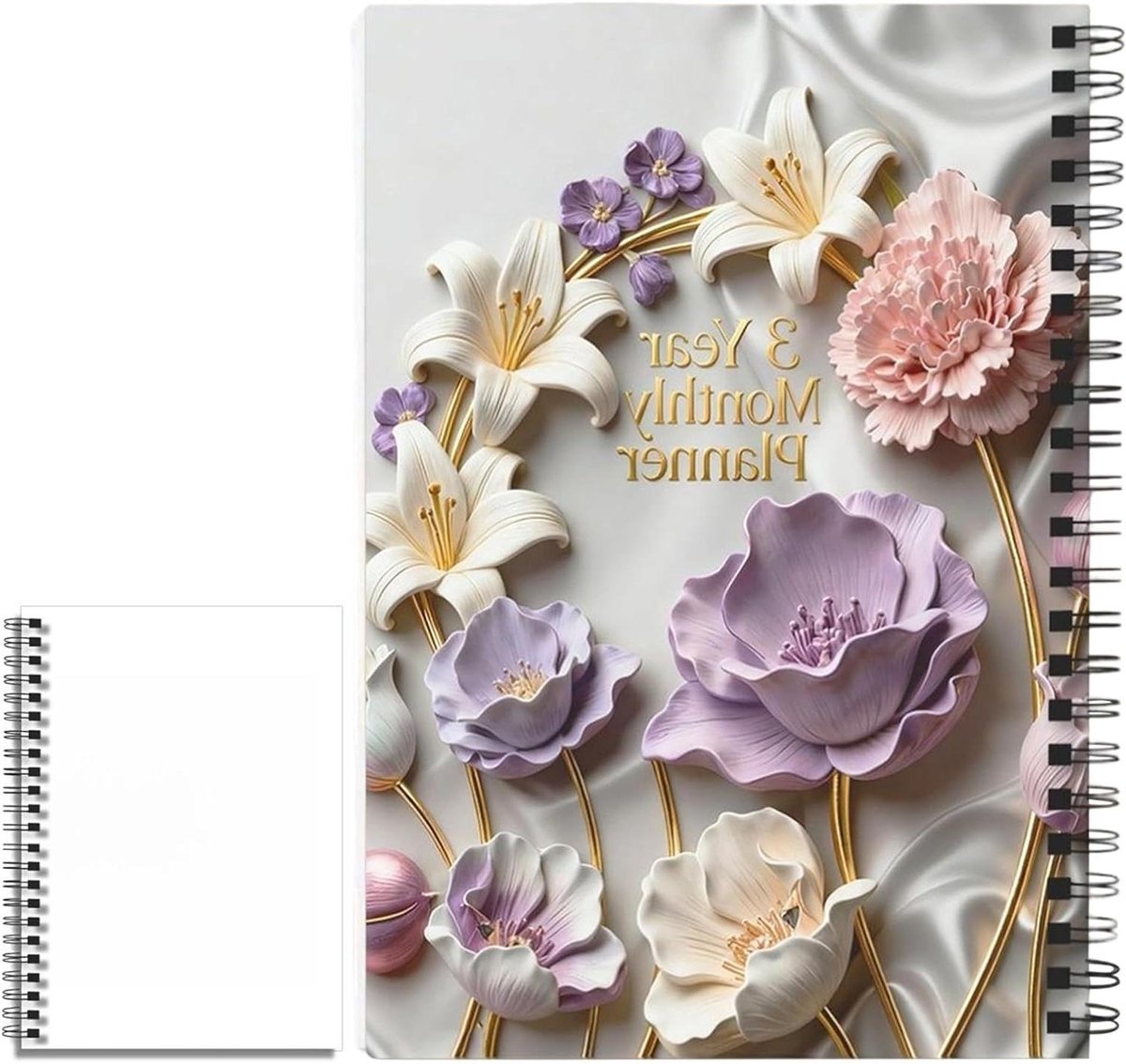Maandplanner 3 Jaar - Plannen Kalender - Doelen Stellen - Doordringbestendig Papier - 21 x 14 cm - 3D Bloemen