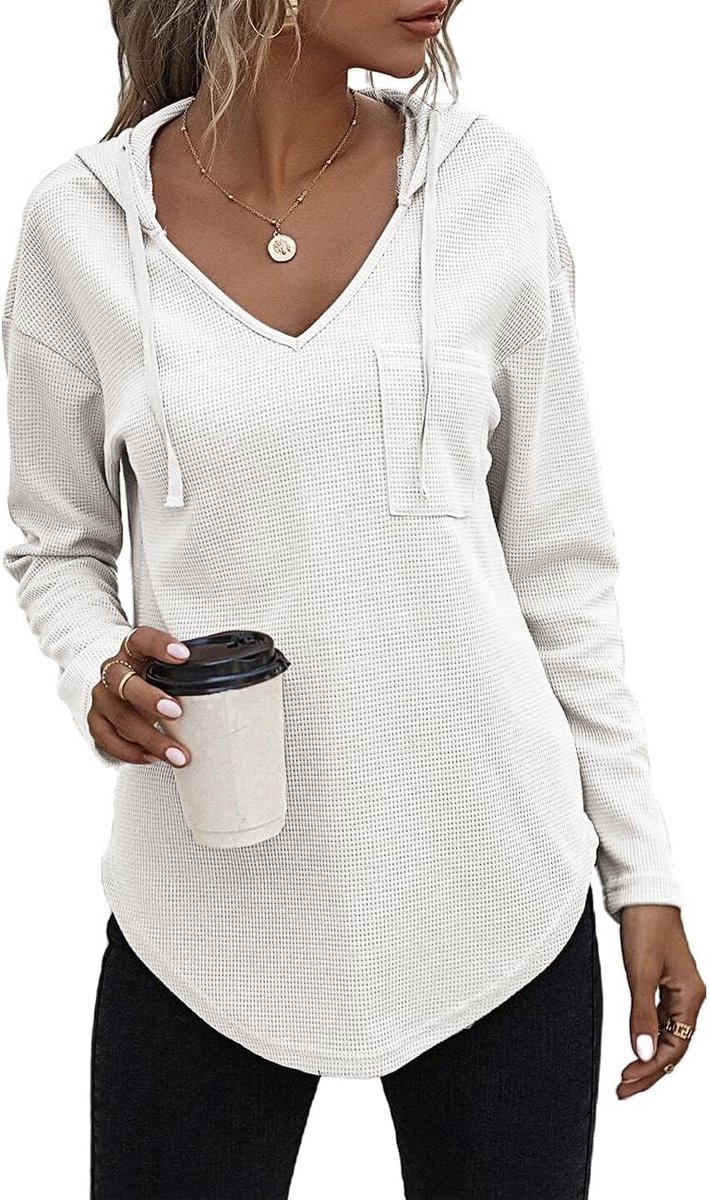 Pullover, dames, hoody, lange mouwen, V-hals, sweatshirt, effen