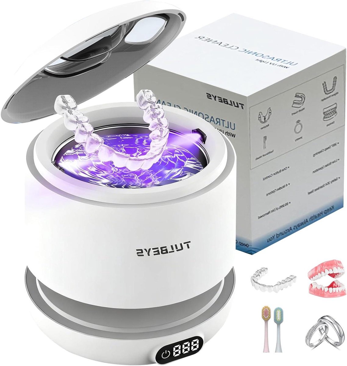 Ultrasoon Reiniger - Gebitsreiniger - Hygiënisch Reinigen - Duale UV Reiniging - 220 ml - Wit