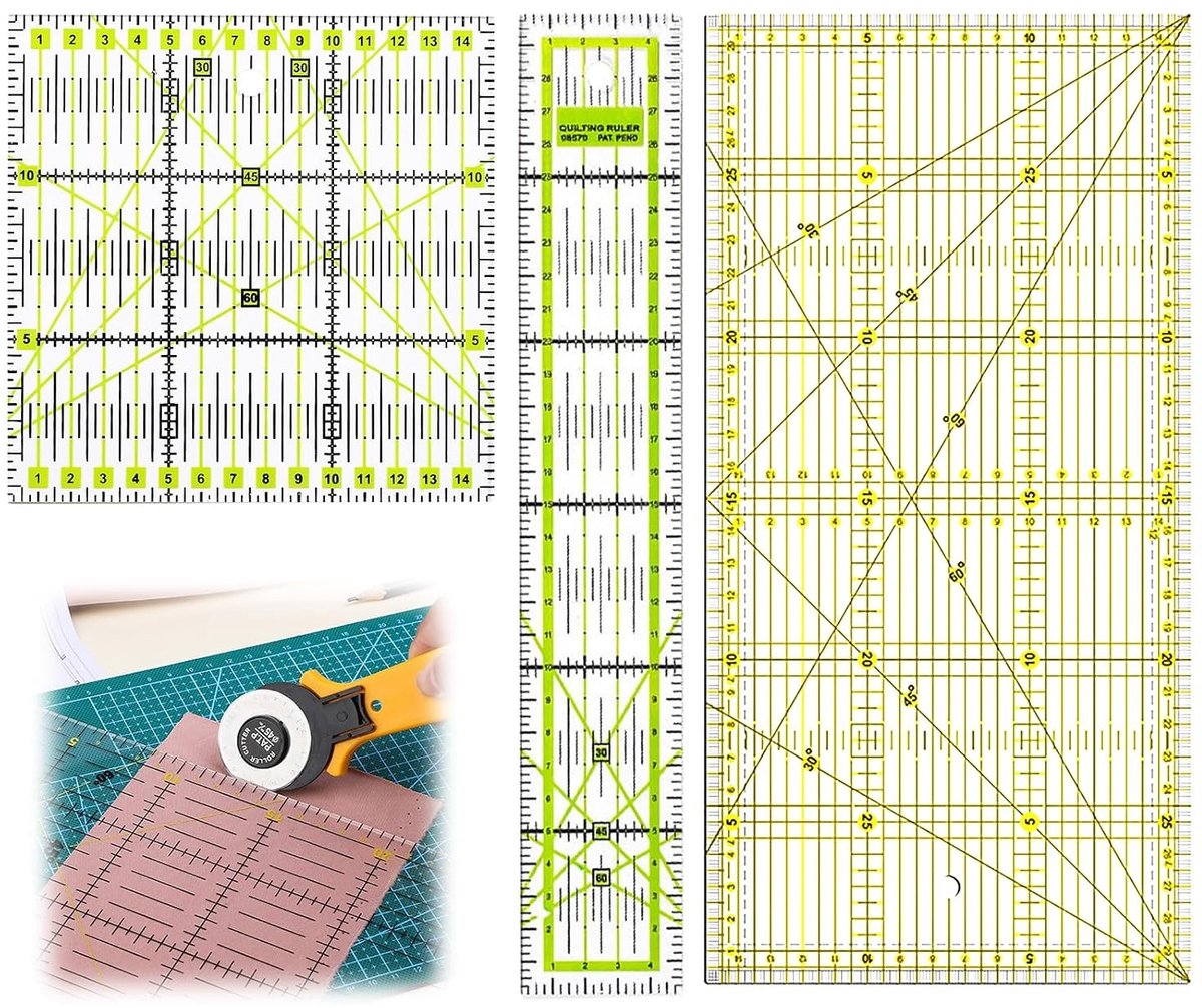 Set van 3 Transparante Patchwork Linialen voor Naaien - Acryl Meetlinialen van 5x30cm, 15x15cm en 15x30cm voor Precisie en Creativiteit in Quilten en Snijden