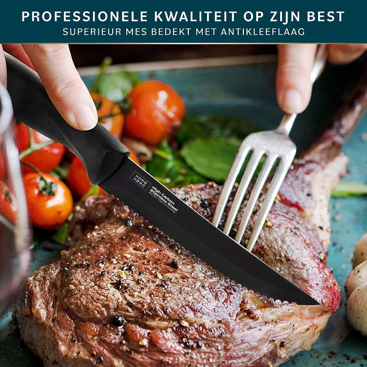 Steakmessenset 8-delig - Getande Roestvrijstalen Steakmessen met Ergonomisch Handvat