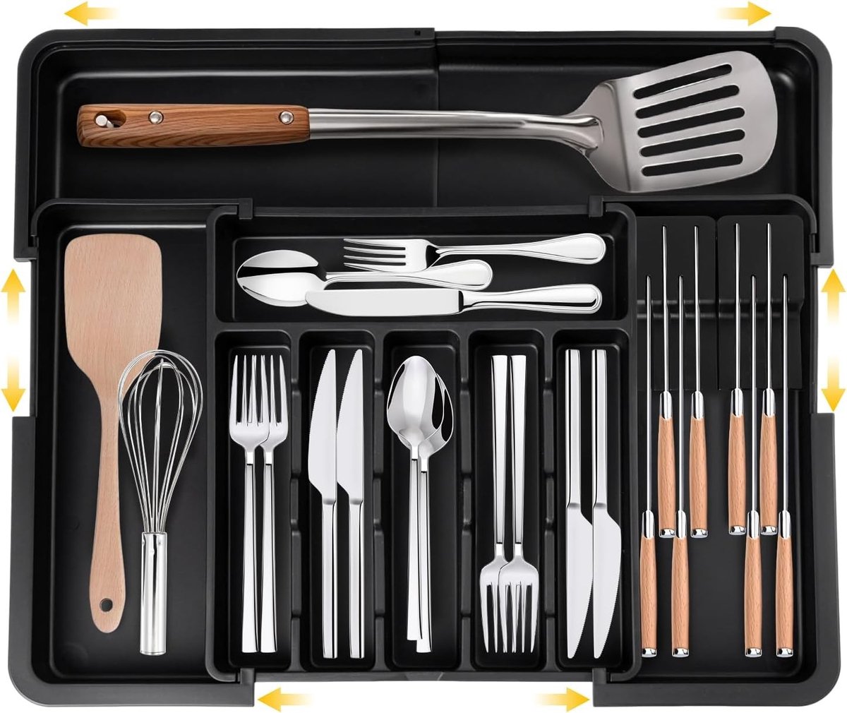 Bestekbak voor Keukenladen - Polypropyleen - Verstelbaar 34-56 cm - Met 2 Messenblokken - Voor Keukenorganisatie