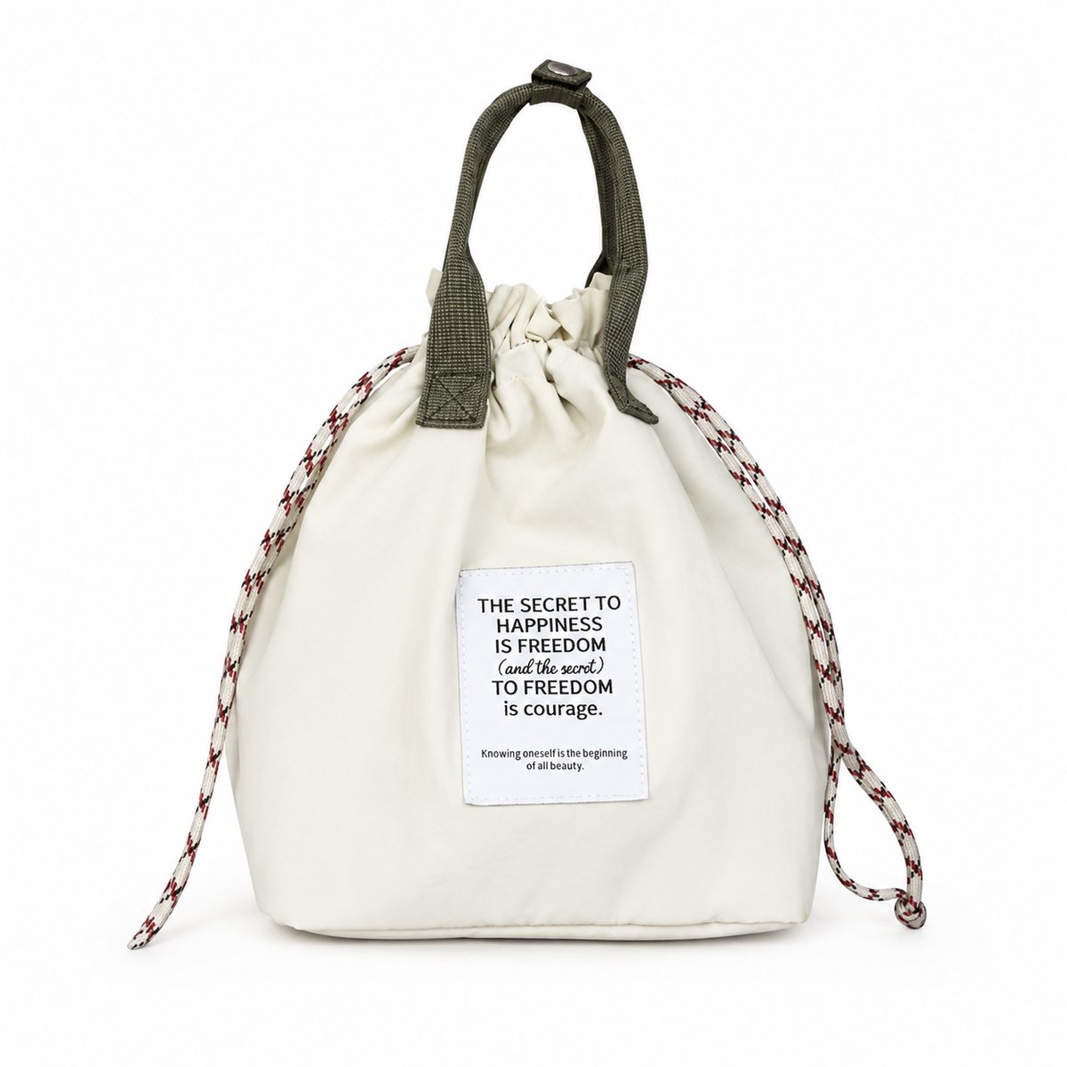 Bobypet - Stijl Bento Tas - Geïsoleerde Koeltas met Trekoord - Lichtgewicht Canvas Lunchtas met Gaasvak voor Werk, Kantoor, School en Picknick - wit