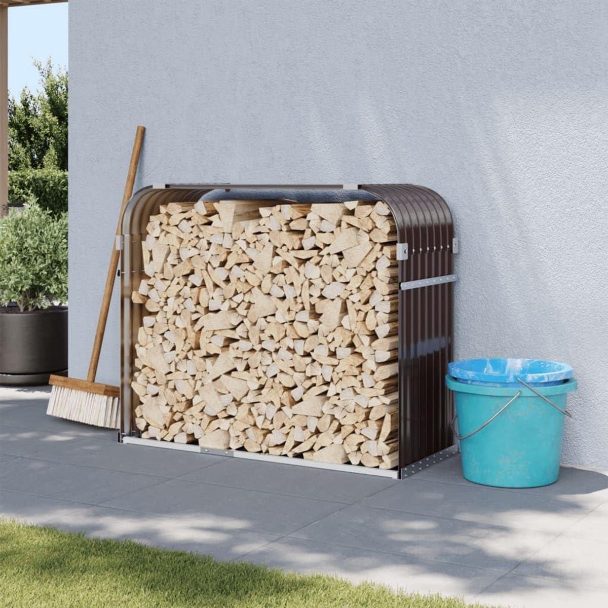 Houtrek Opslag - Haardhouthouder Buiten - Haardhout Opslaan - Gegalvaniseerd Staal - 120x45x100cm - Bruin