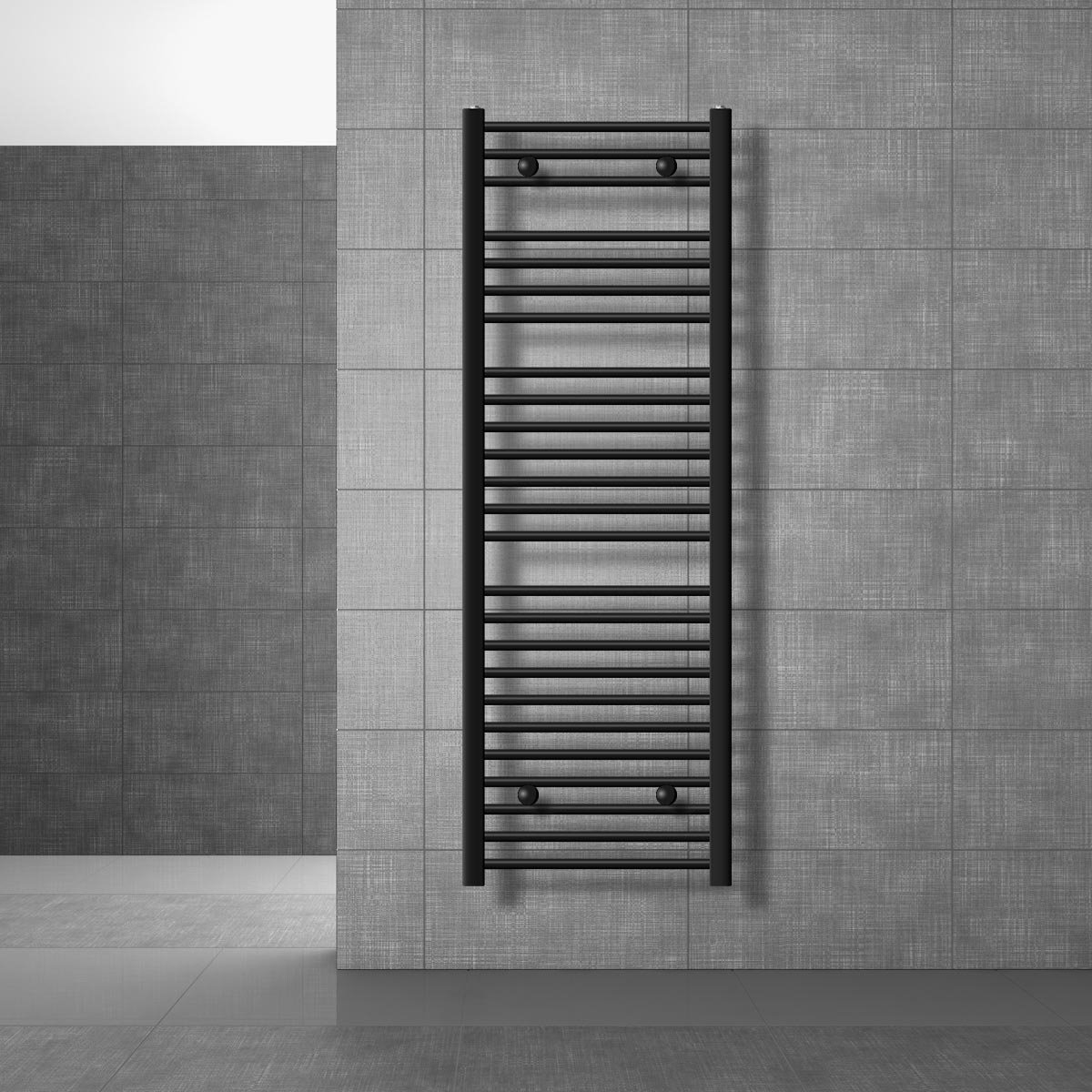Elektrische badkamerradiator met verwarmingselement 900W 500x1500 mm zwart mat rechte zijaansluiting & thermostaat digitaal display LuxeBath