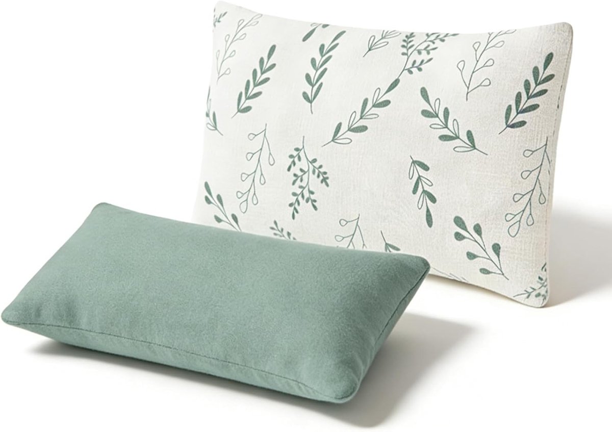 Mini Kussen voor Slaapcomfort, 28 x 18 cm Zacht en Ademend Kussen voor Volwassenen en Huisdieren - Perfect voor Neksteun, Pols, Lenden en Knieën (Groen)