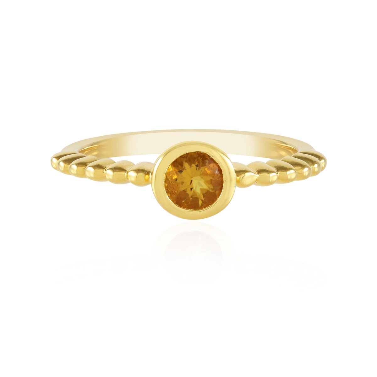 Cavill - Vergulde 925 Sterling Zilveren Ring - 0,31 ct Braziliaanse Scapoliet - Rond Briljant - Stijlvol Parelpatroon Bezelzetting